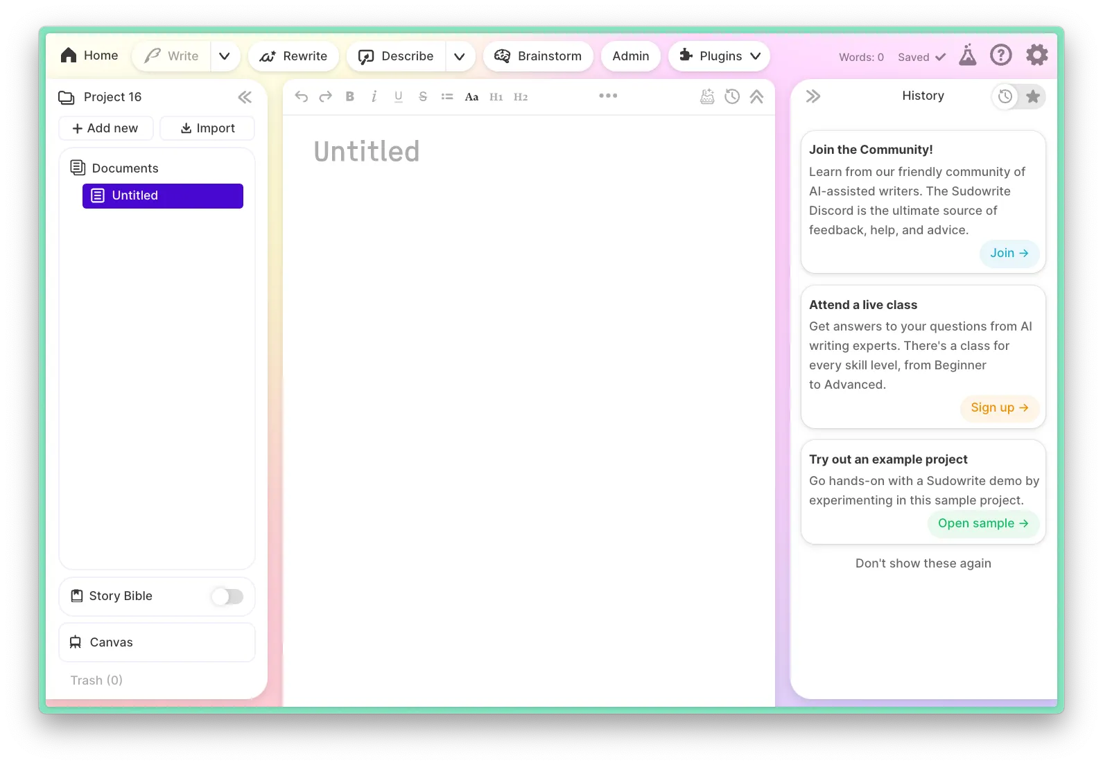 Sudowrite Dashboard