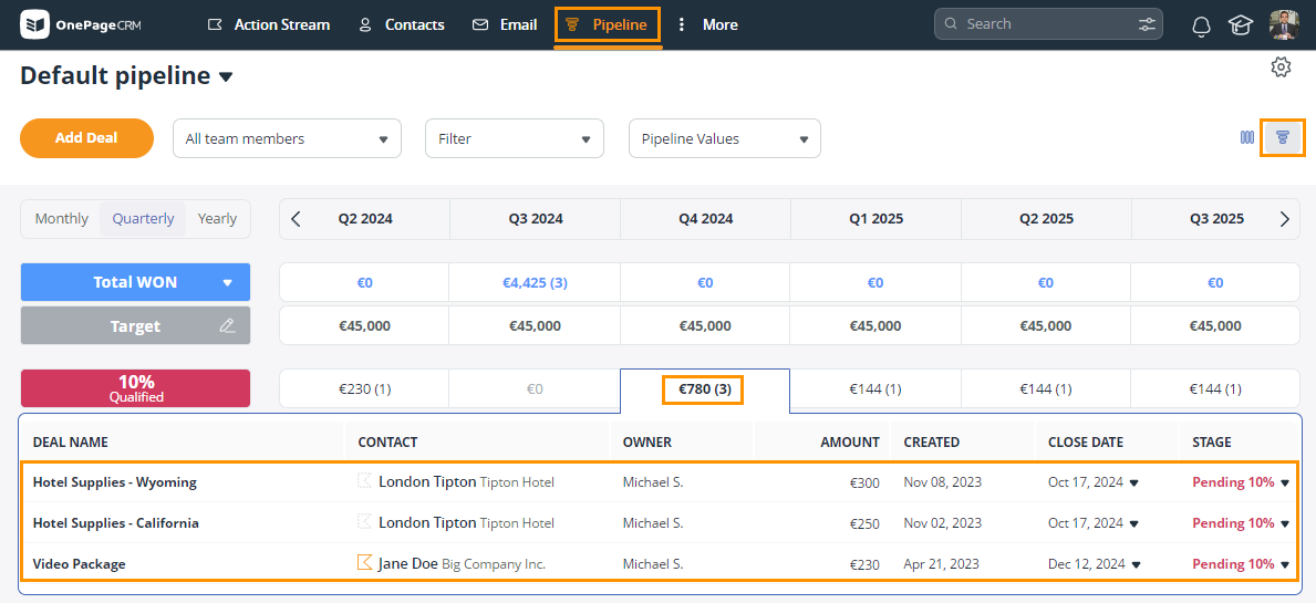 One Page CRM Pipeline