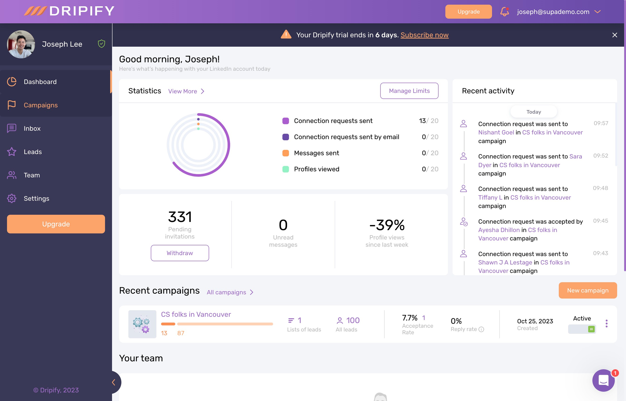 Dripify Dashboard